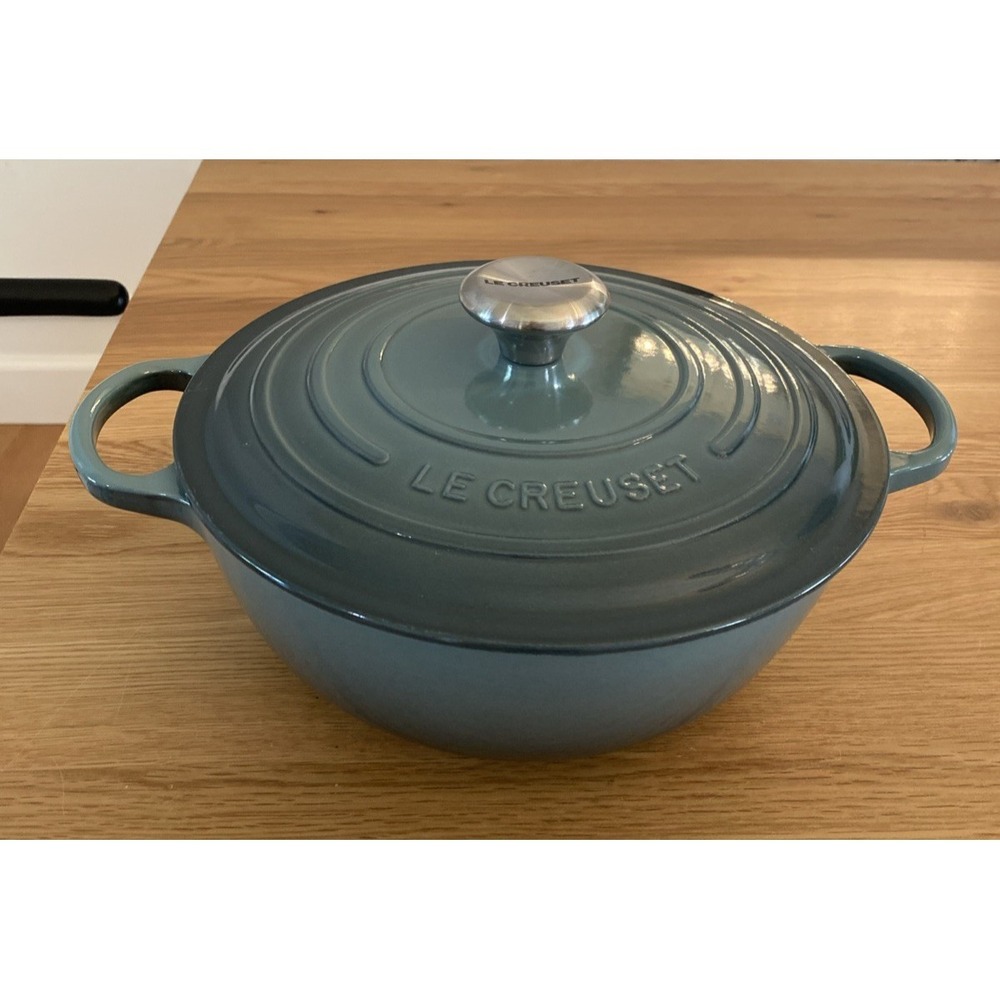 Le Creuset 4.5 Qt Enameled Cast Iron Dutch Oven Blue Green 20cm France NEW